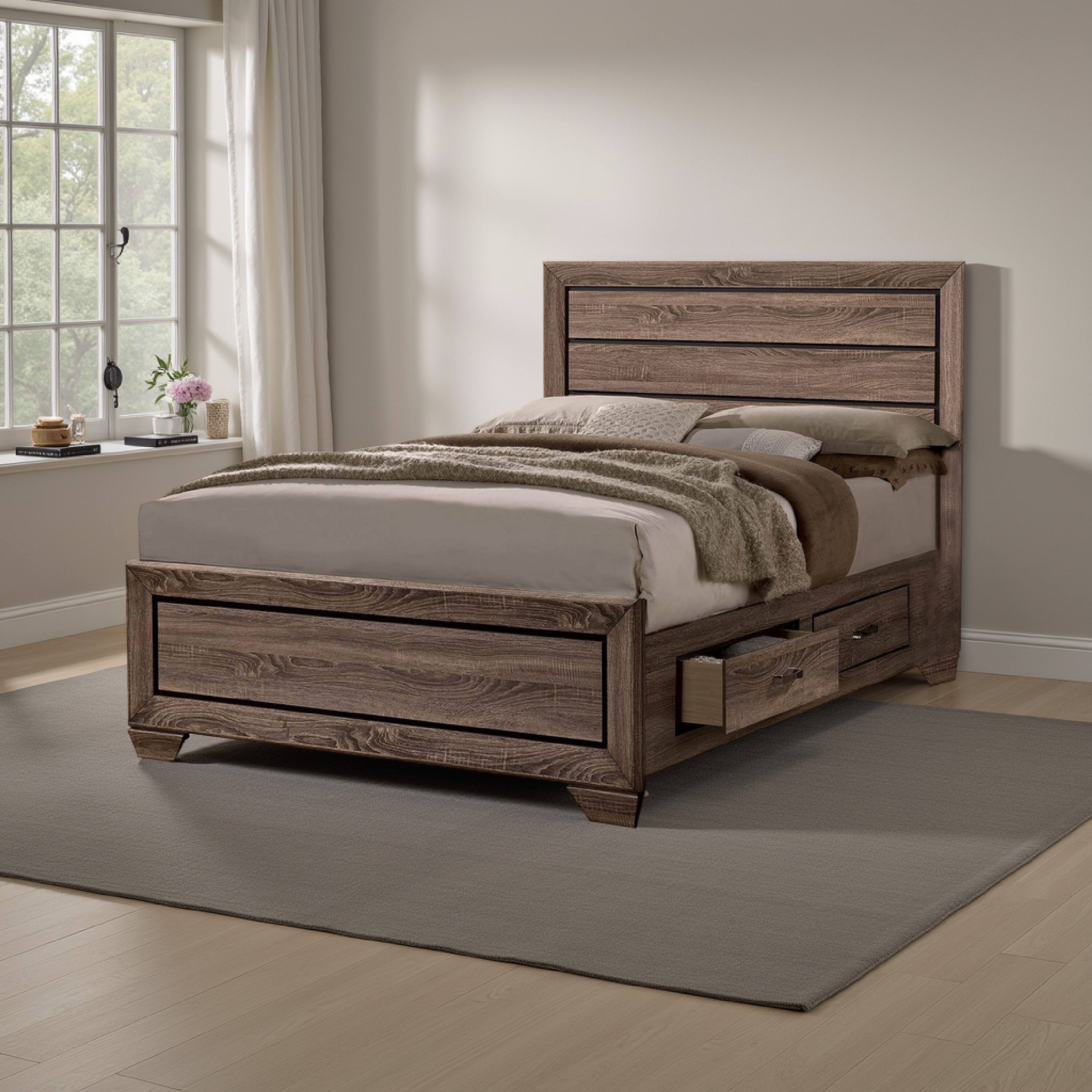 Alt View 5. Manhattan Lane - Wooden Queen Size Bed with 4 Spacious Side Rail Drawers - Brown.