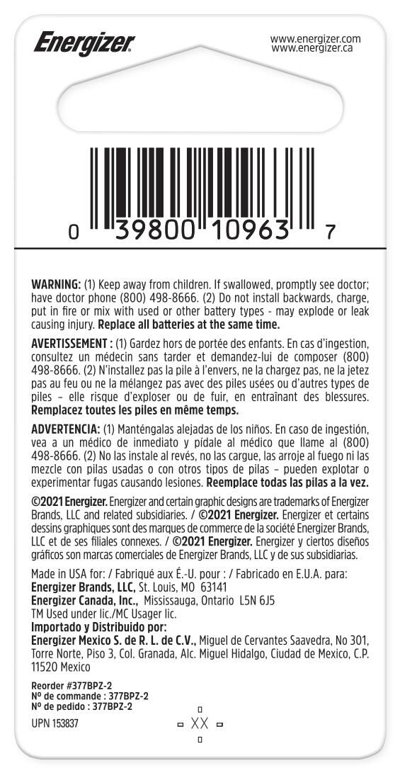 Alt View 1. Energizer - 377 Batteries (2 Pack), Silver Oxide Button Cell Batteries - Silver.