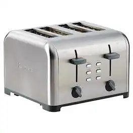 Kenmore - 4-Slice Toaster, Gray Dual Controls, Extra Wide Slots, Bagel and Defrost - Stainless Steel