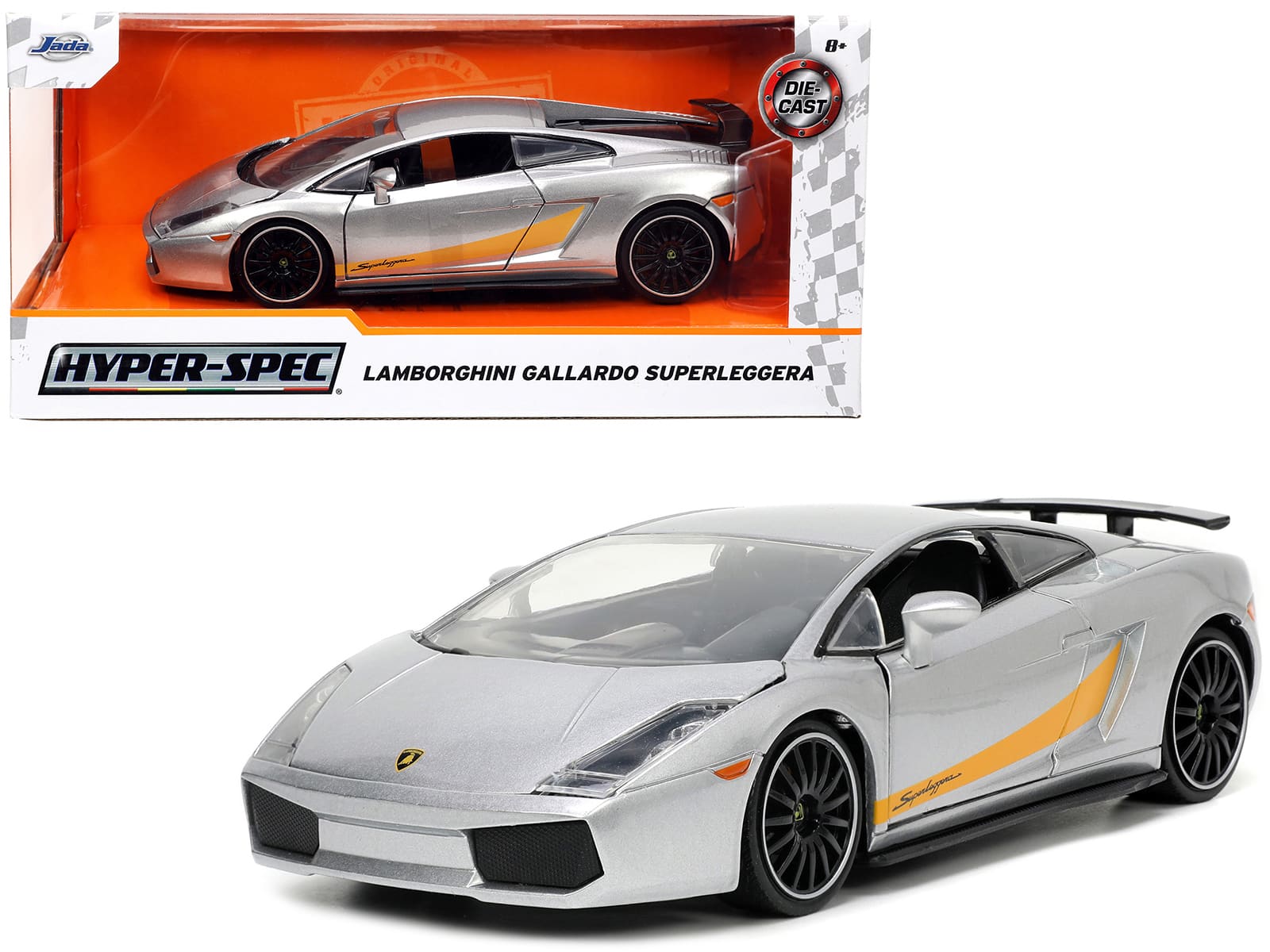 "Lamborghini Gallardo Superleggera Silver Metallic with Yellow Stripes ""Hyper-Spec"" Series 1/24 Diecast Model Car by Jada" price history on PriceWatchPro