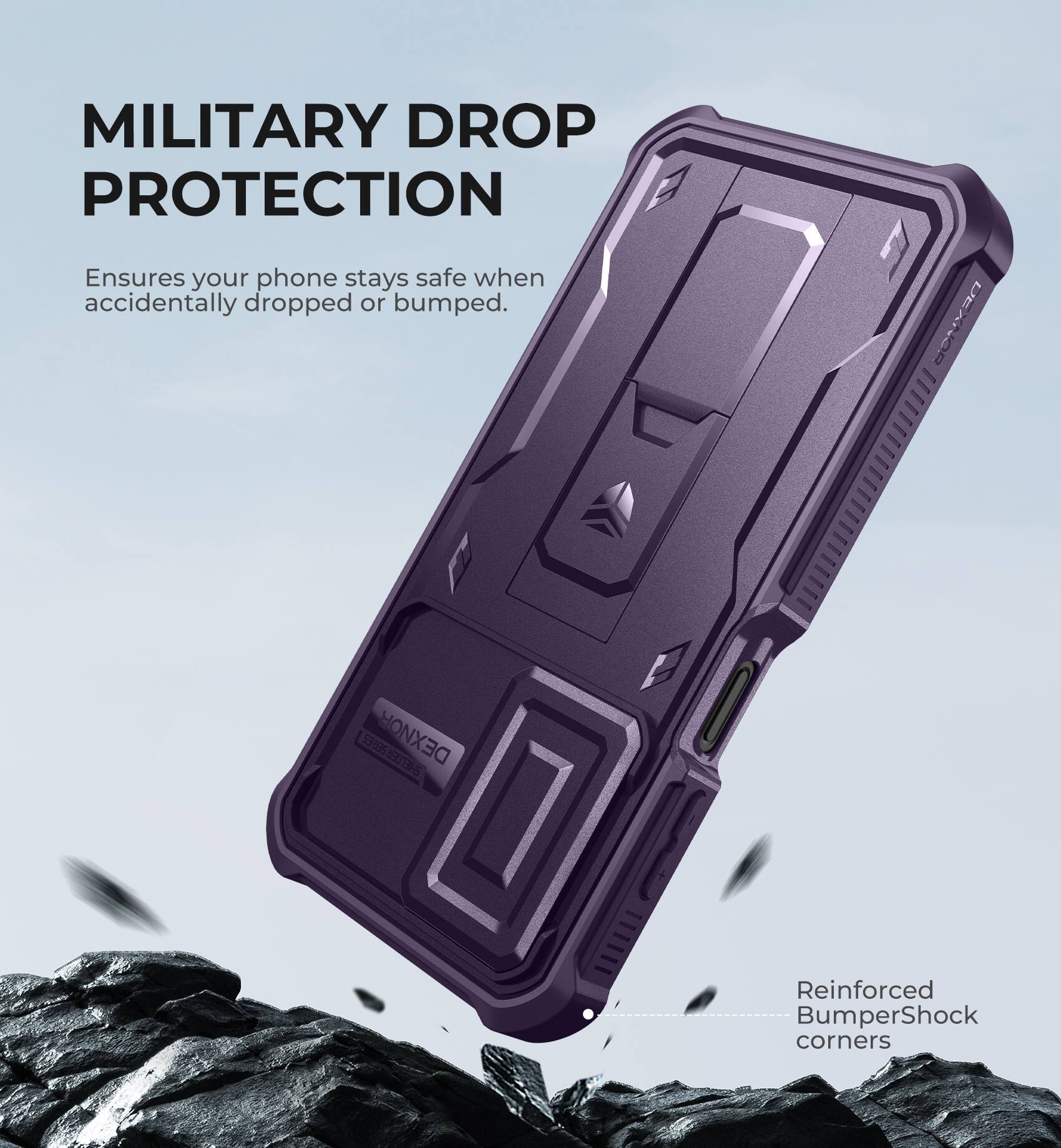 MILITARY DROP PROTECTION  
Ensures your phone stays safe when accidentally dropped or bumped.  

Reinforced BumperShock corners