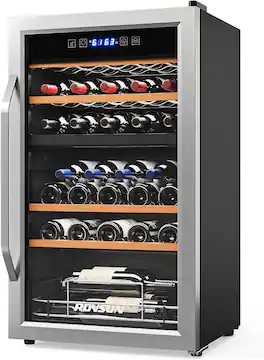 Winado - Dual Zone Wine and Beverage Refrigerator, 33 Bottle Wine Fridge with Independent Temperature Control & Glass Door - Black