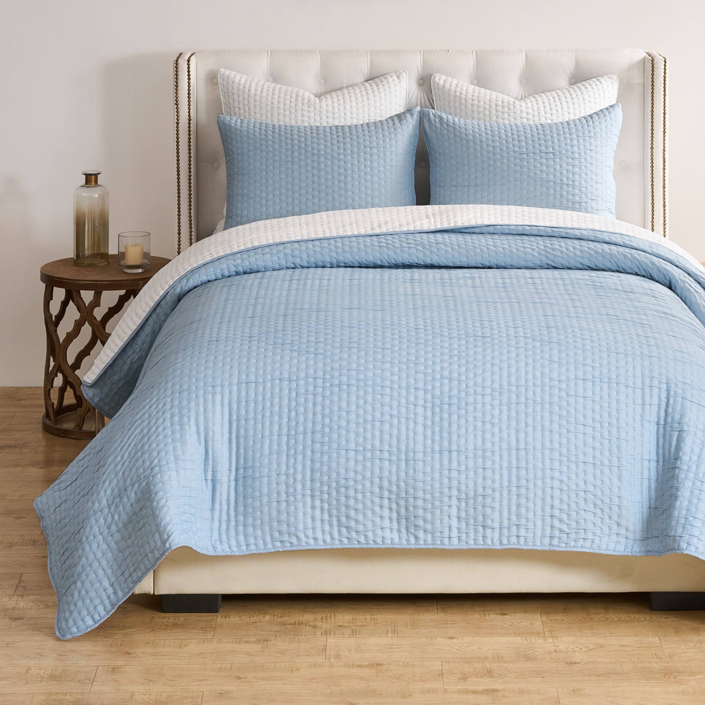 Front. BreeBe - Homestead Sky Blue Coverlet Set 3-Piece Full/Queen - Sky Blue.