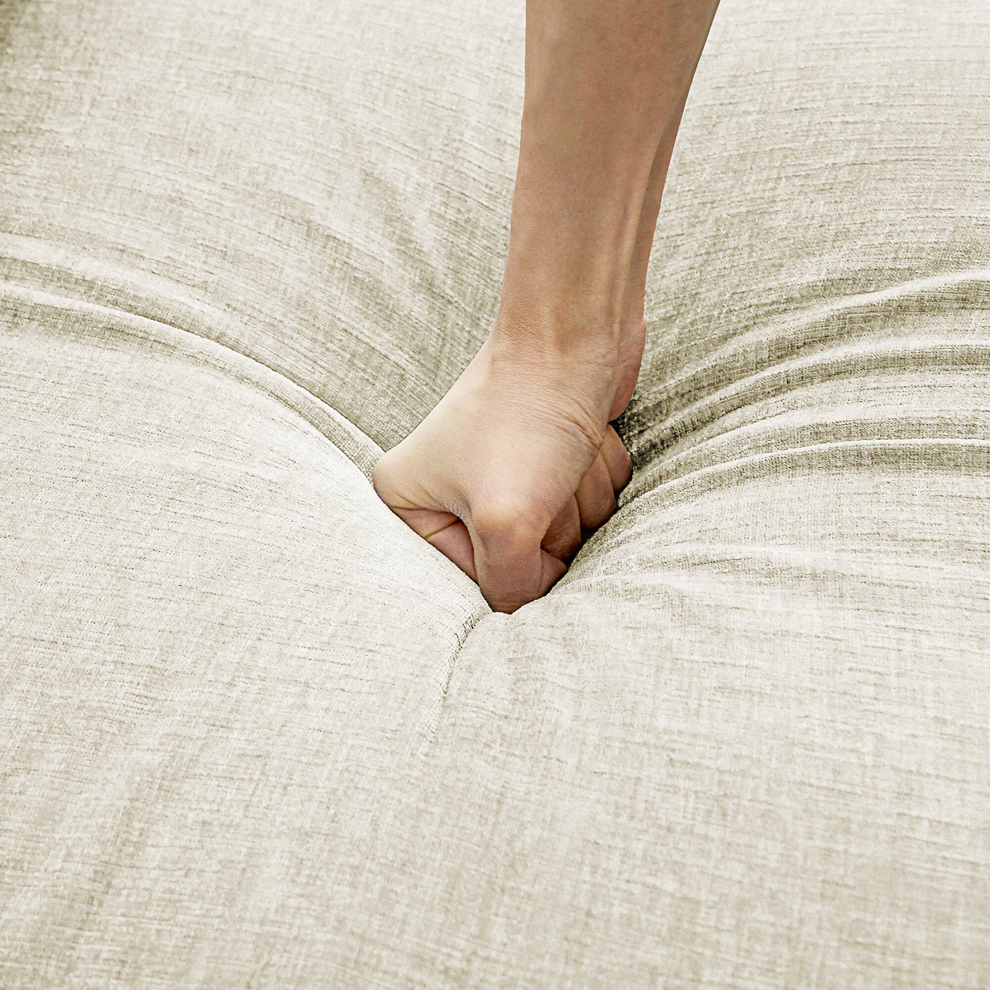 Left. KERDOM - 3 Seat Sofa for Living Room, L-Shaped Chenille Couch with Deep Seat, Storage Ottoman, Sectional Couch with Chaise Longue - Beige + 3 Ottomans.