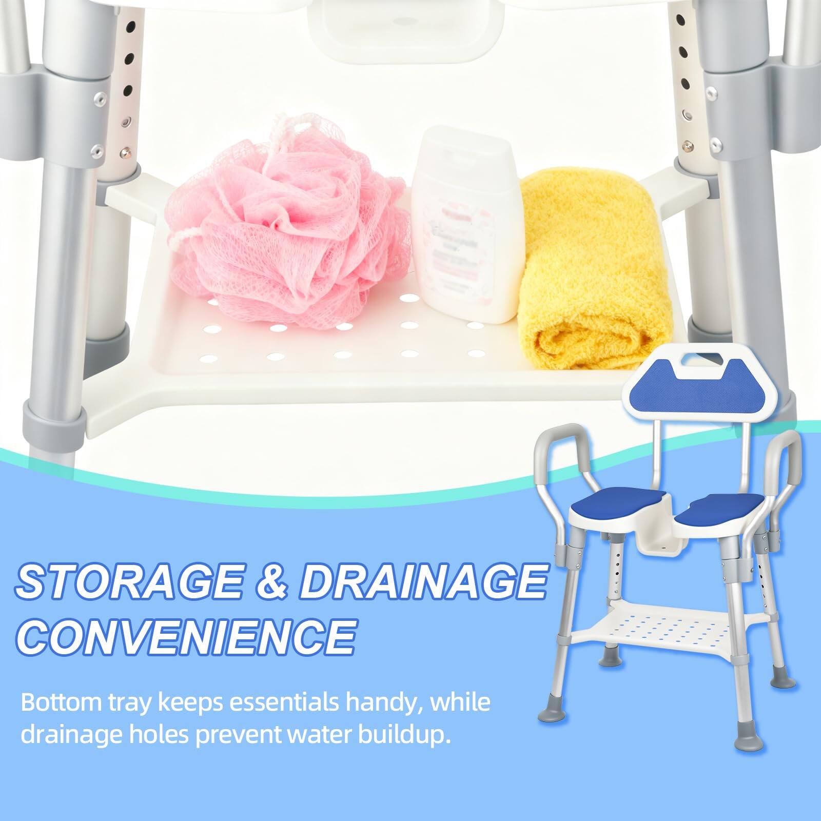 STORAGE & DRAINAGE CONVENIENCE

Bottom tray keeps essentials handy, while drainage holes prevent water buildup.