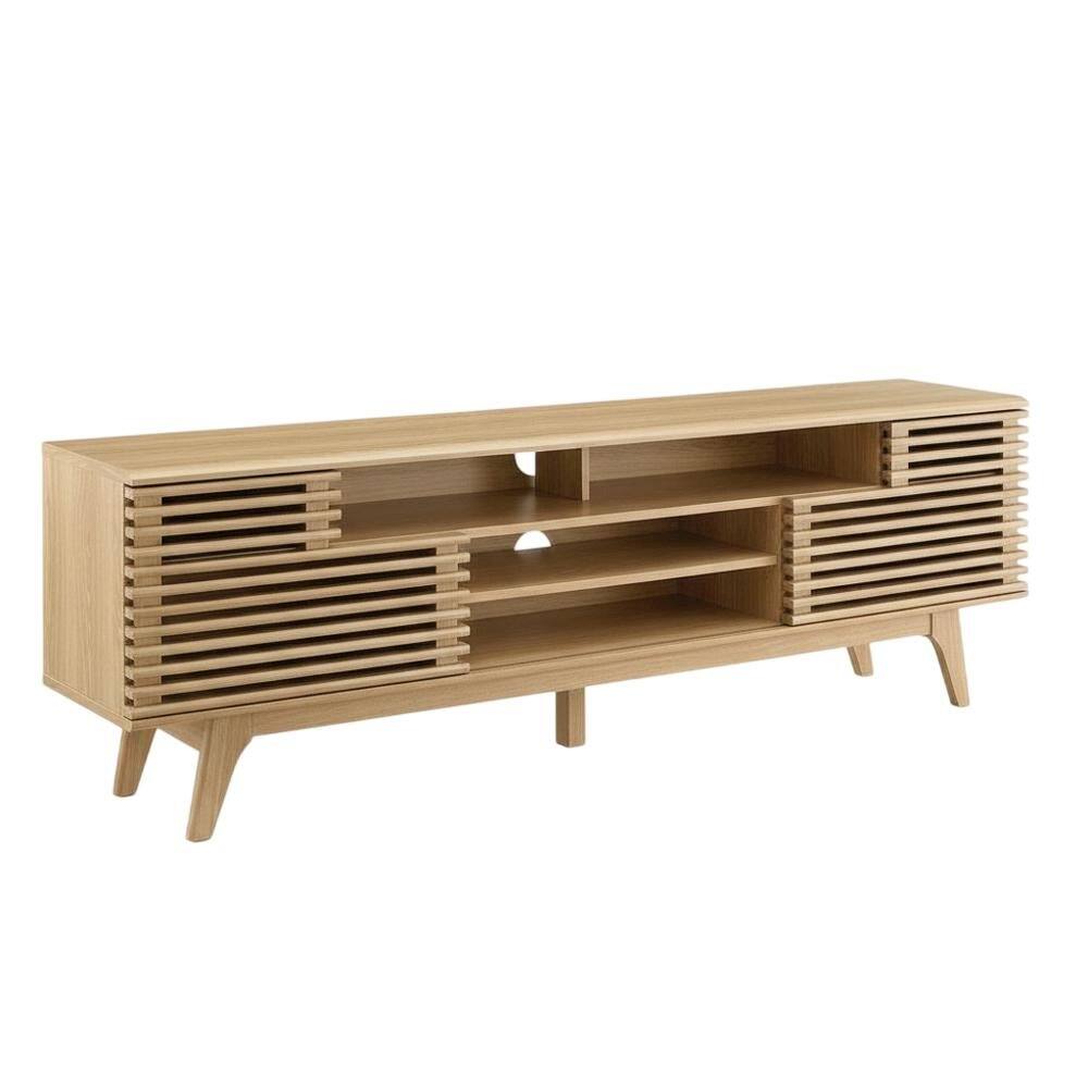 Back. FurniFact - Wooden Brown TV Stand with Spacious Storage and Modern Design - Brown.