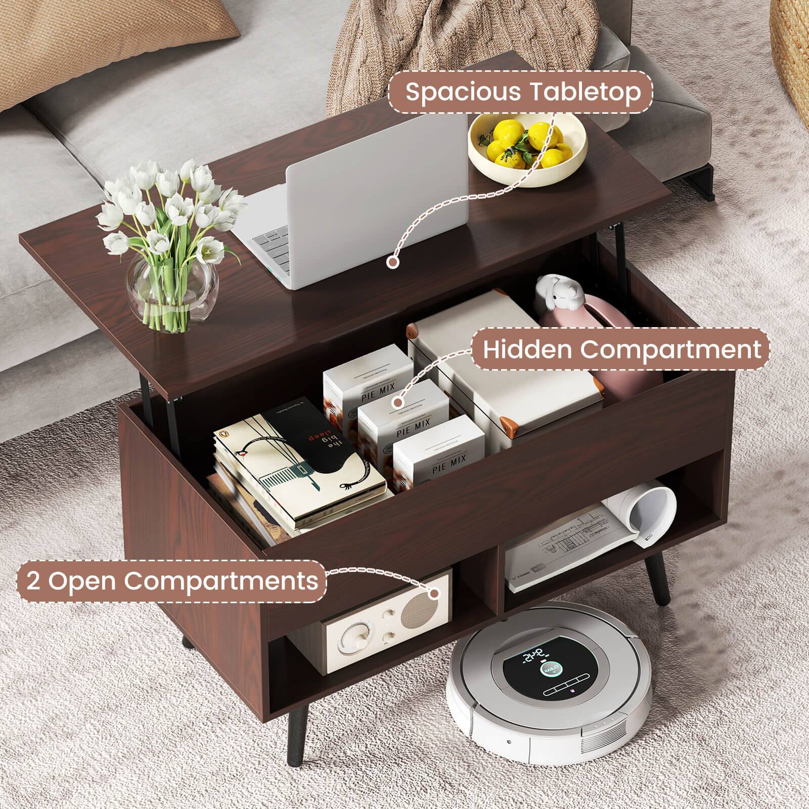 Spacious Tabletop  
Hidden Compartment  
2 Open Compartments