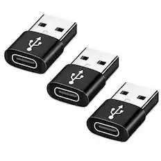Front. Qixxronics - 3Pack USB to USB C Adapter, Type-C to USB Adaptor, USB-C Female to USB-A Male Charger Cable Converter - Black.