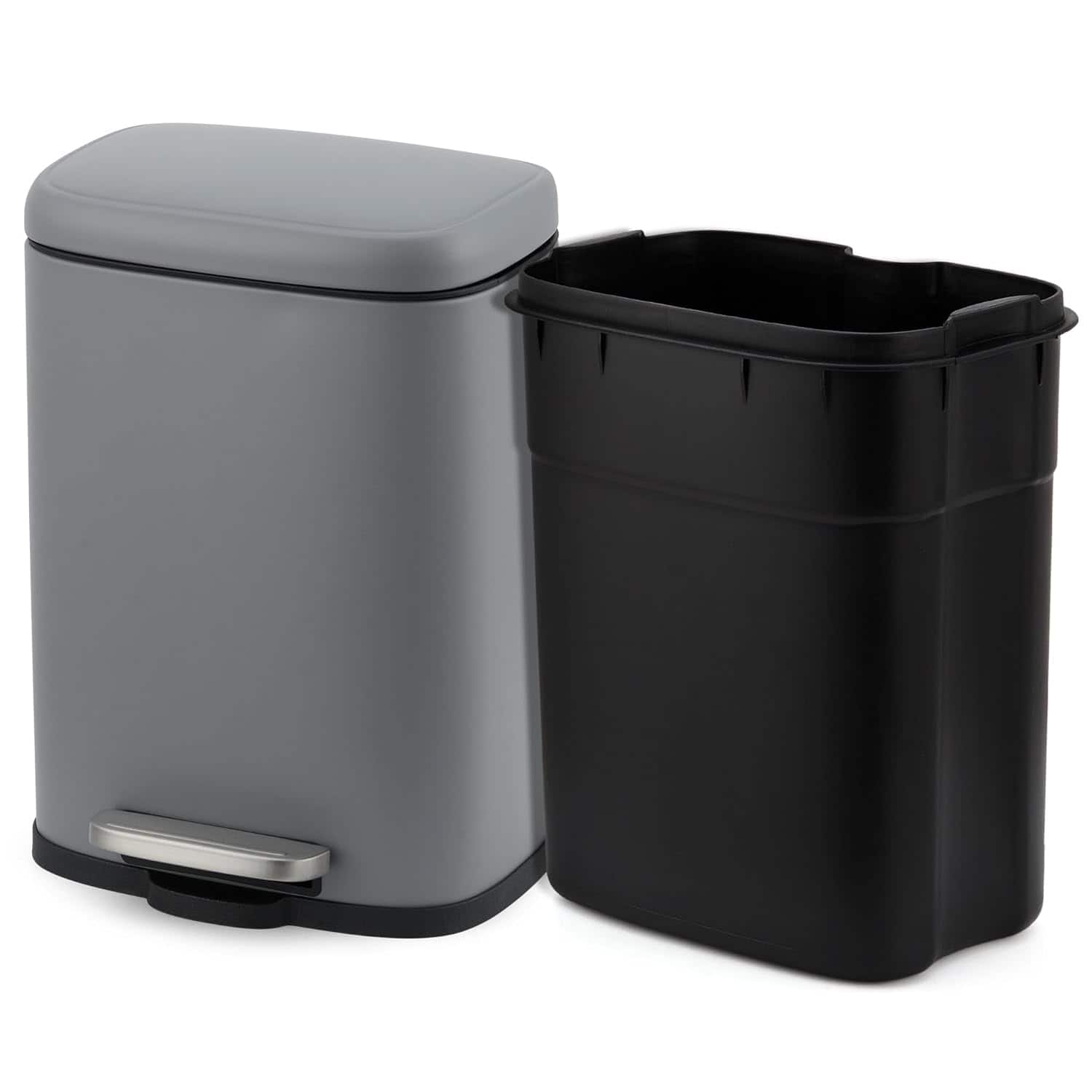 Jojoka - Bathroom Trash Bin with Lid 5 Liter Stainless Steel Soft Close Step Pedal Fingerprint Resistant Finish - Gray