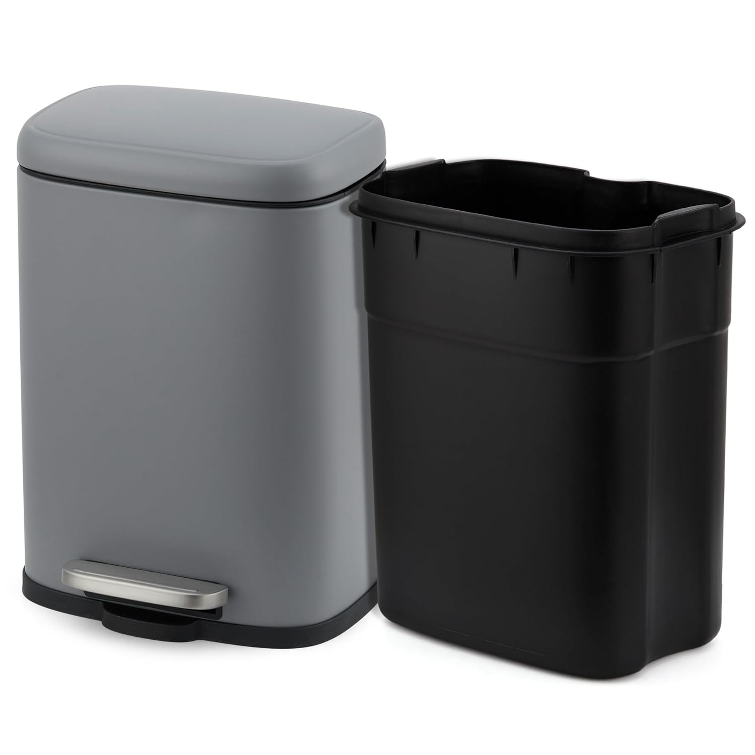 Jojoka - Bathroom Trash Bin with Lid 5 Liter Stainless Steel Soft Close Step Pedal Fingerprint Resistant Finish - Gray