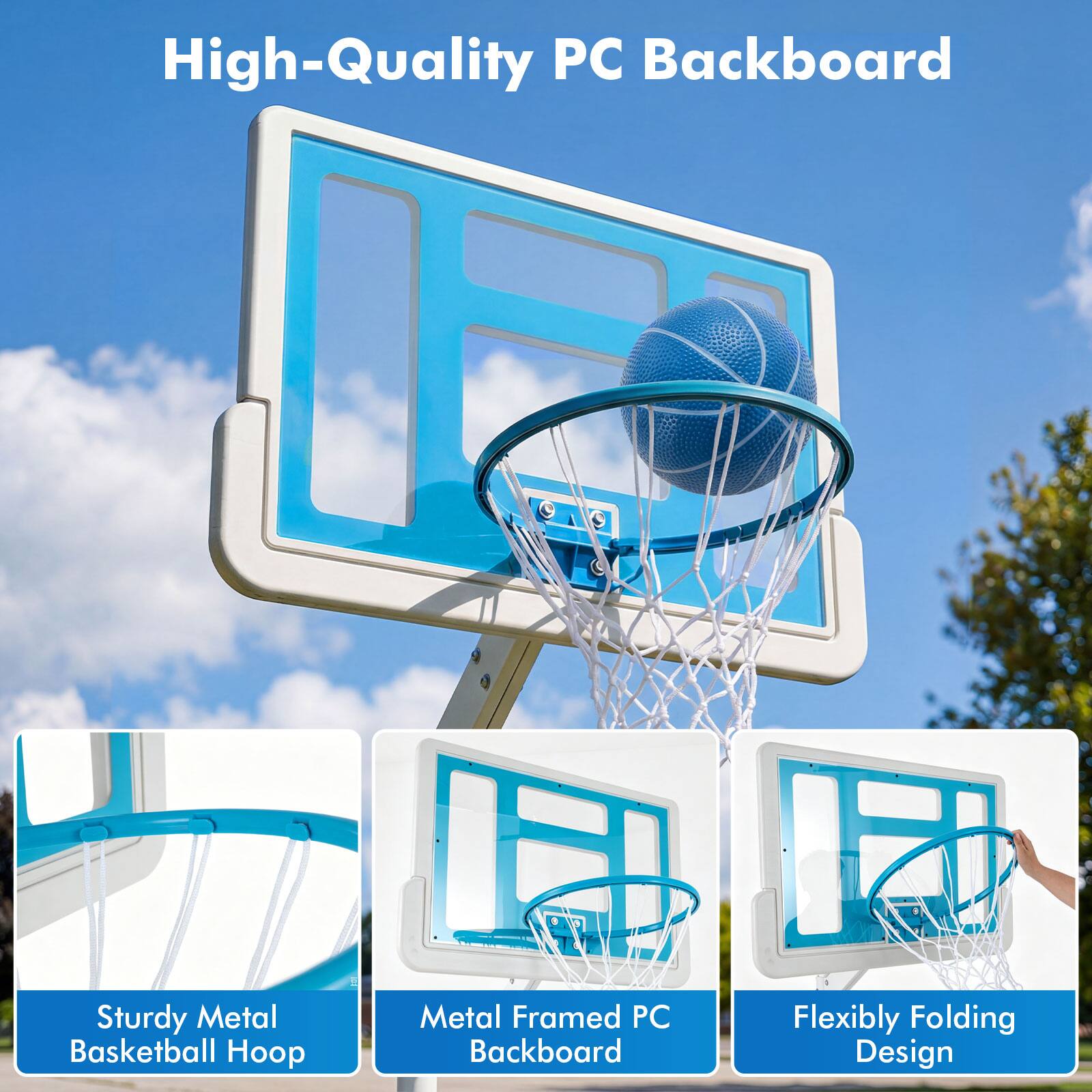 High-Quality PC Backboard

Sturdy Metal Basketball Hoop

Metal Framed PC Backboard

Flexibly Folding Design