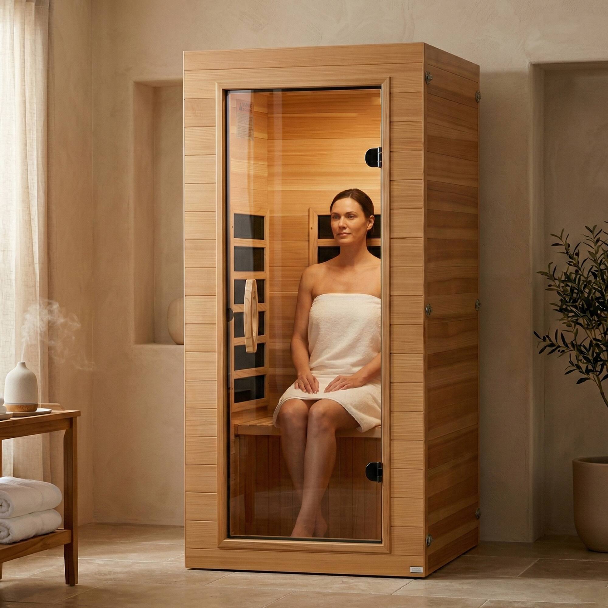 Alt View 5. Dynamic Saunas - Dynamic Saunas Elite 1 Person Compact Ultra Low EMF FAR Infrared Home Sauna - Natural.