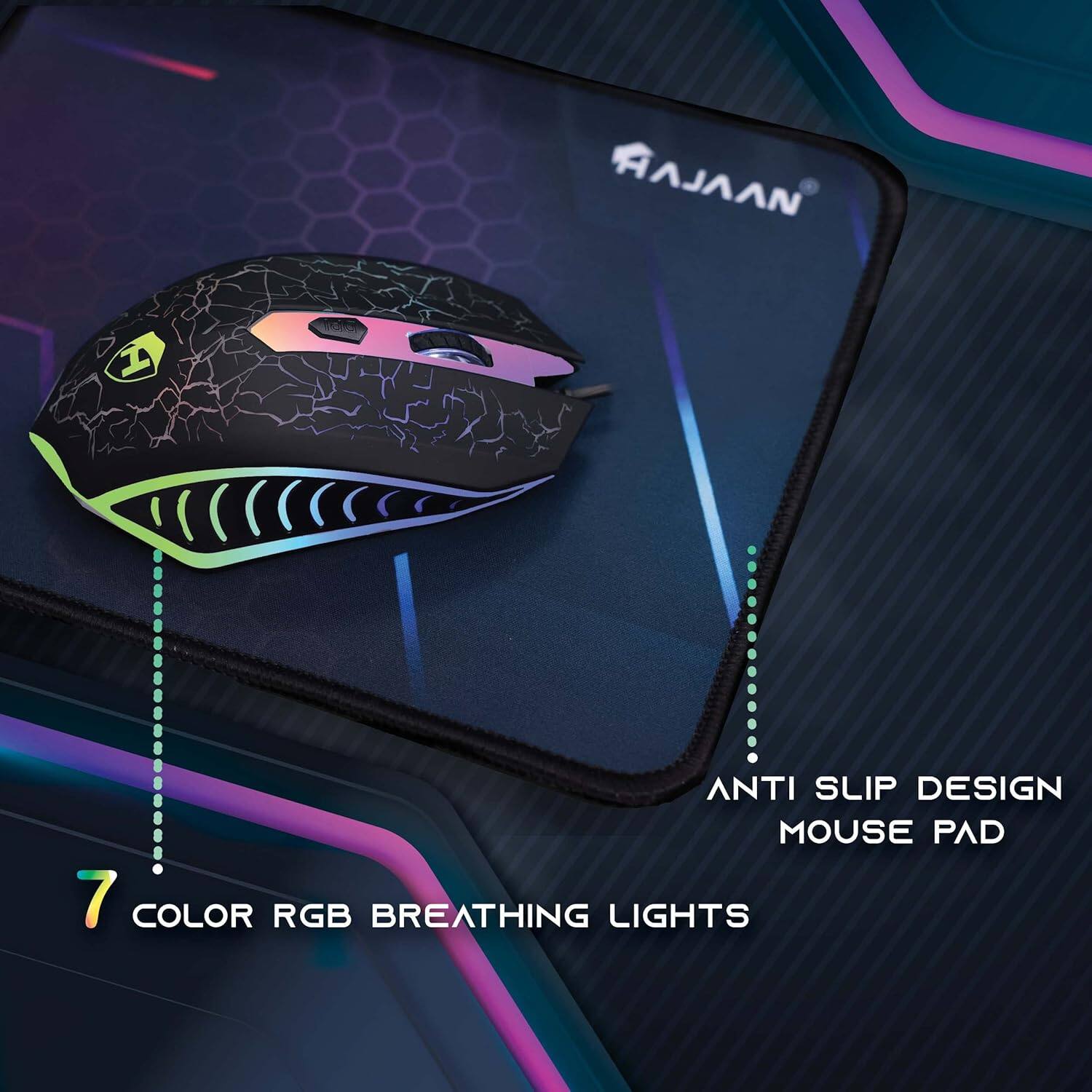 AAJAAN ANTI SLIP DESIGN MOUSE PAD 7 COLOR RGB BREATHING LIGHTS