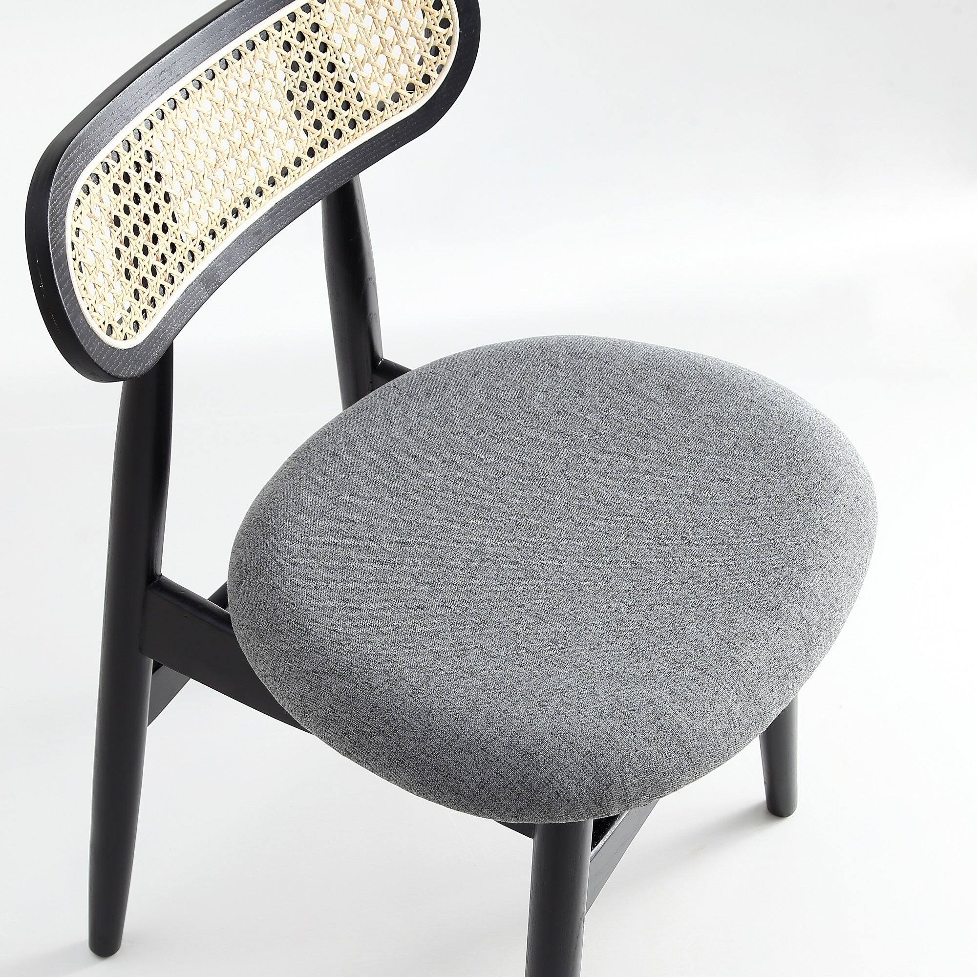 Alt View 4. Manhattan Comfort - Colbert Industry Chic Cane Back Wood Upholstered Dining Chair - Set of 2 - Black and Gray.