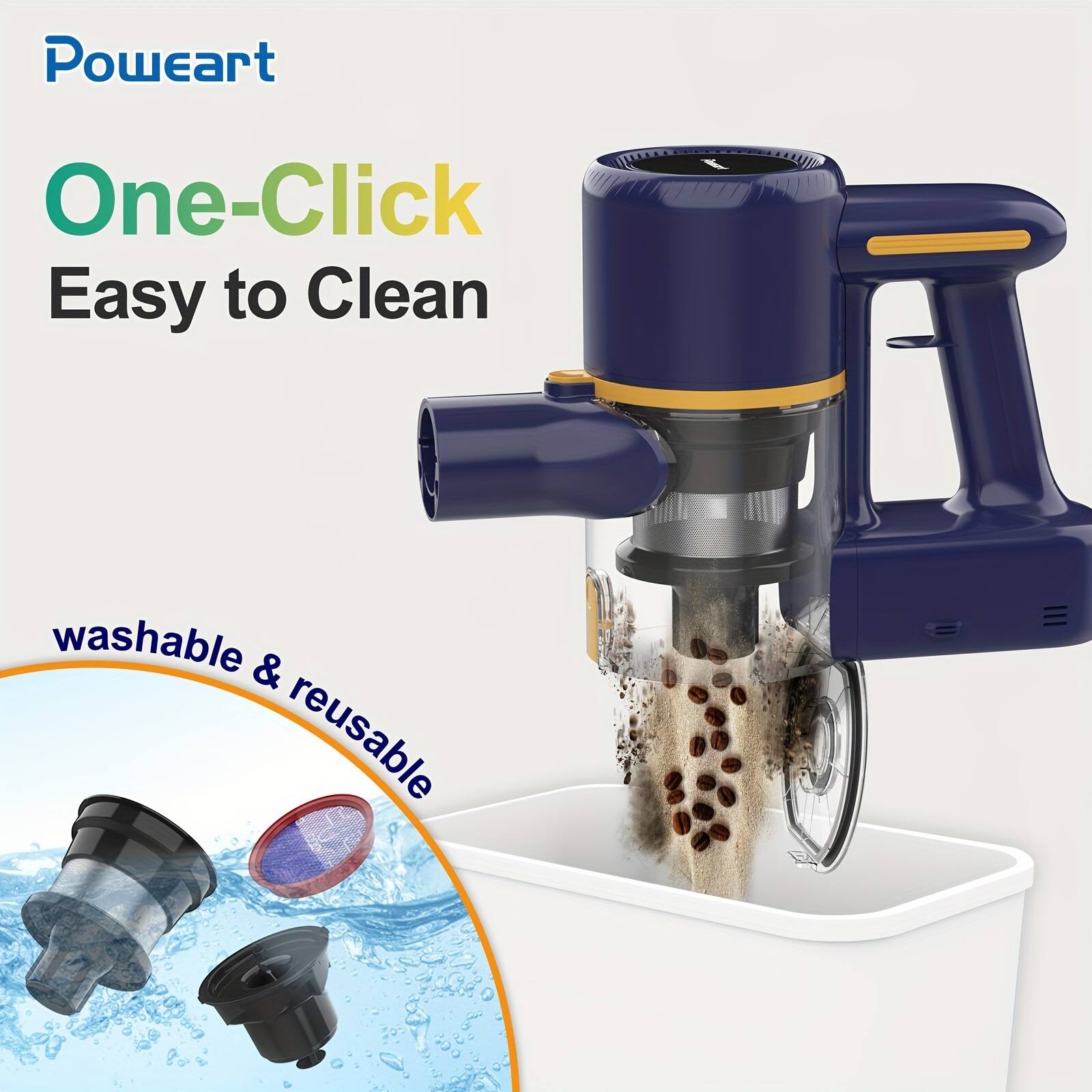 Poweart  
One-Click  
Easy to Clean  
washable & reusable