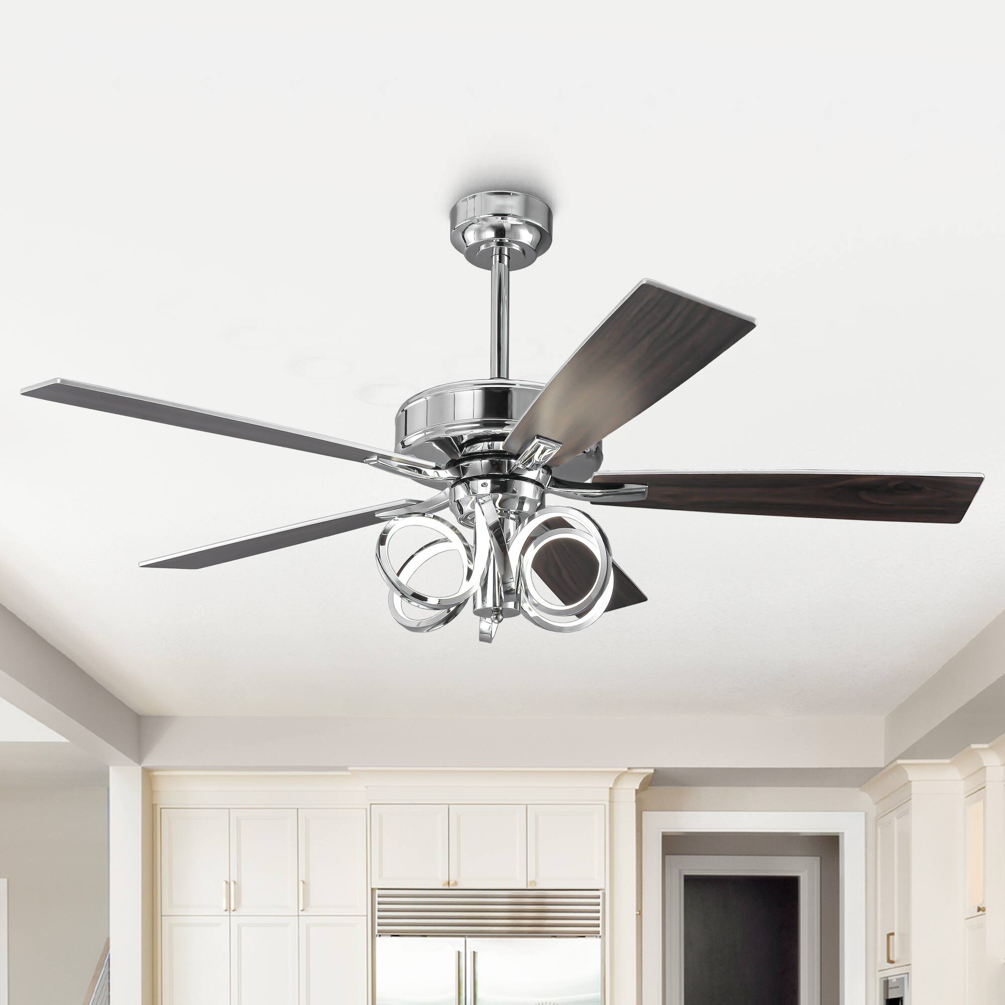 Back. Parrot Uncle - 52-inch Modern Chrome Indoor LED Ceiling Fan with Remote Control - Chrome.