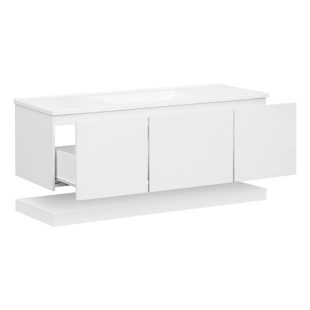Alt View 6. Loheer - Loheer 48 Inch Wall Mounted Bathroom Vanity White Floating Vanity with Sink and 3 Drawers - White.