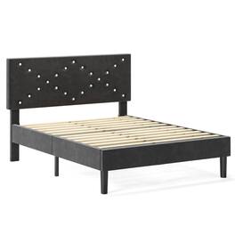 Ecooso - Full Size Modern Platform Bed Frame with Upholstered Headboard & Wooden Slats - No Box Spring Needed, Easy Assembly - Black