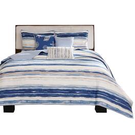 Gracie Mills - Javier Coastal Watercolor 6-Piece Reversible Quilt Set with Seashell Throw Pillows - Blue