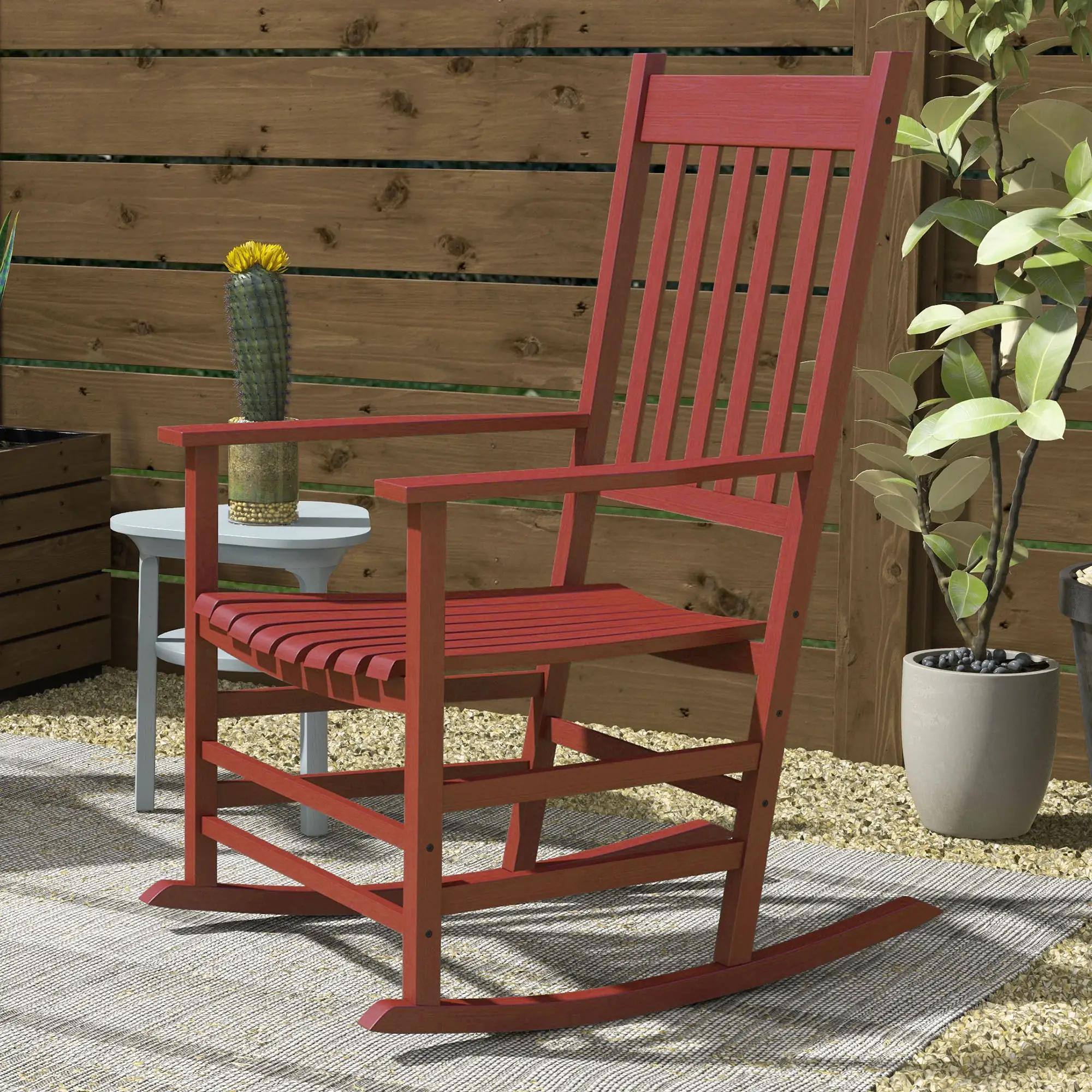 Alt View 2. Resenkos - Resenkos Outdoor Rocking Chairs Set, Patio Wooden Rockers, Smooth Curved Design, Lawn & Garden Seating, Wine Red - Wine Red.