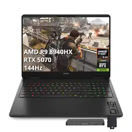 HP - Omen 16" FHD Gaming Laptop,AMD Ryzen 9 8940HX,GeForce RTX 5070,64GB DDR5,2TB SSD+1TB Dock Station,Win 11 Pro - Black