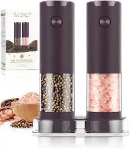 Core Tech - Electric Salt and Pepper Grinder Set with Adjustable Coarseness, LED Light, Battery Operated 2-Pack - Burgundy