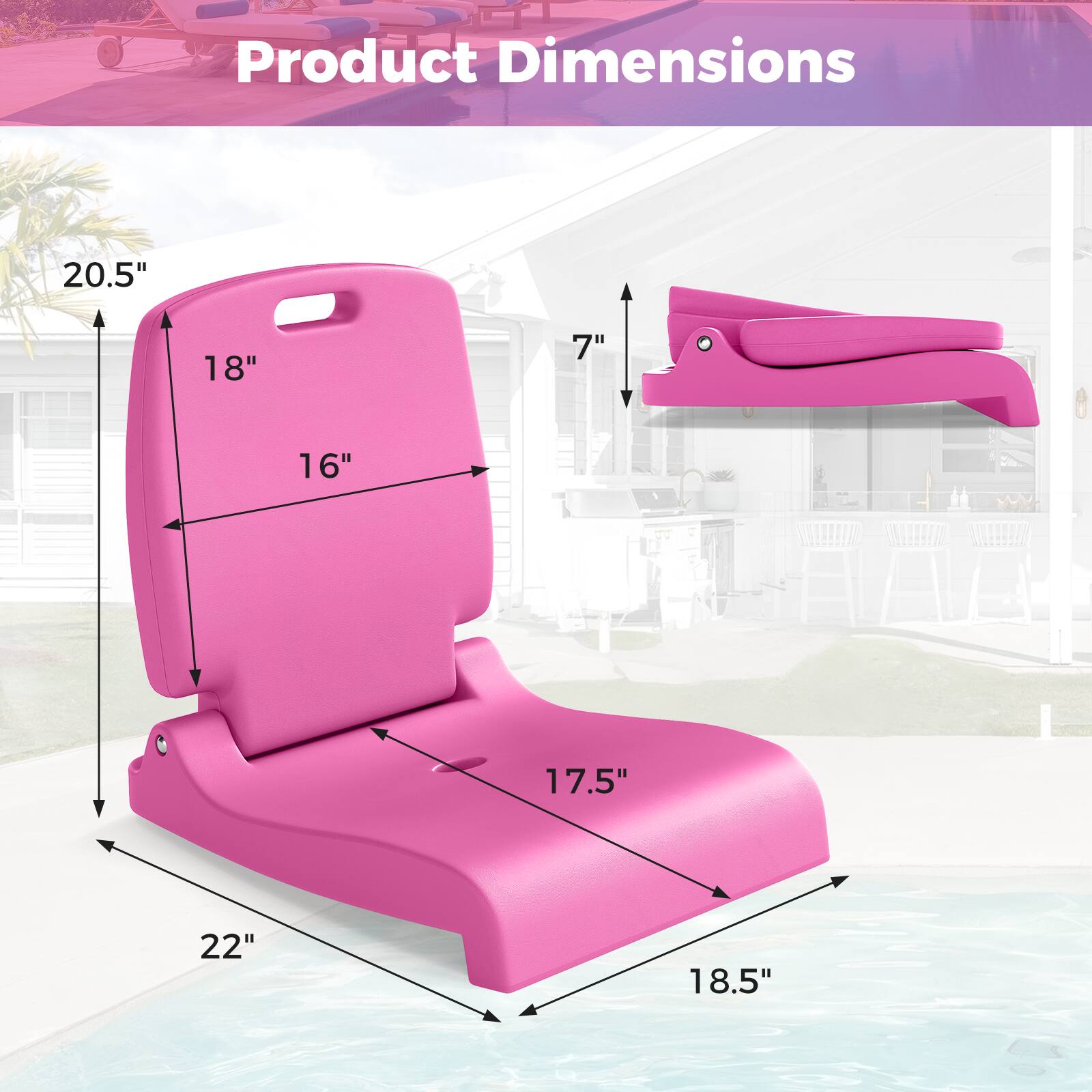 Product Dimensions

- Height: 20.5"
- Width: 18.5"
- Depth: 17.5"
- Seat Height: 16"
- Armrest Height: 7"
- Overall Length: 22"