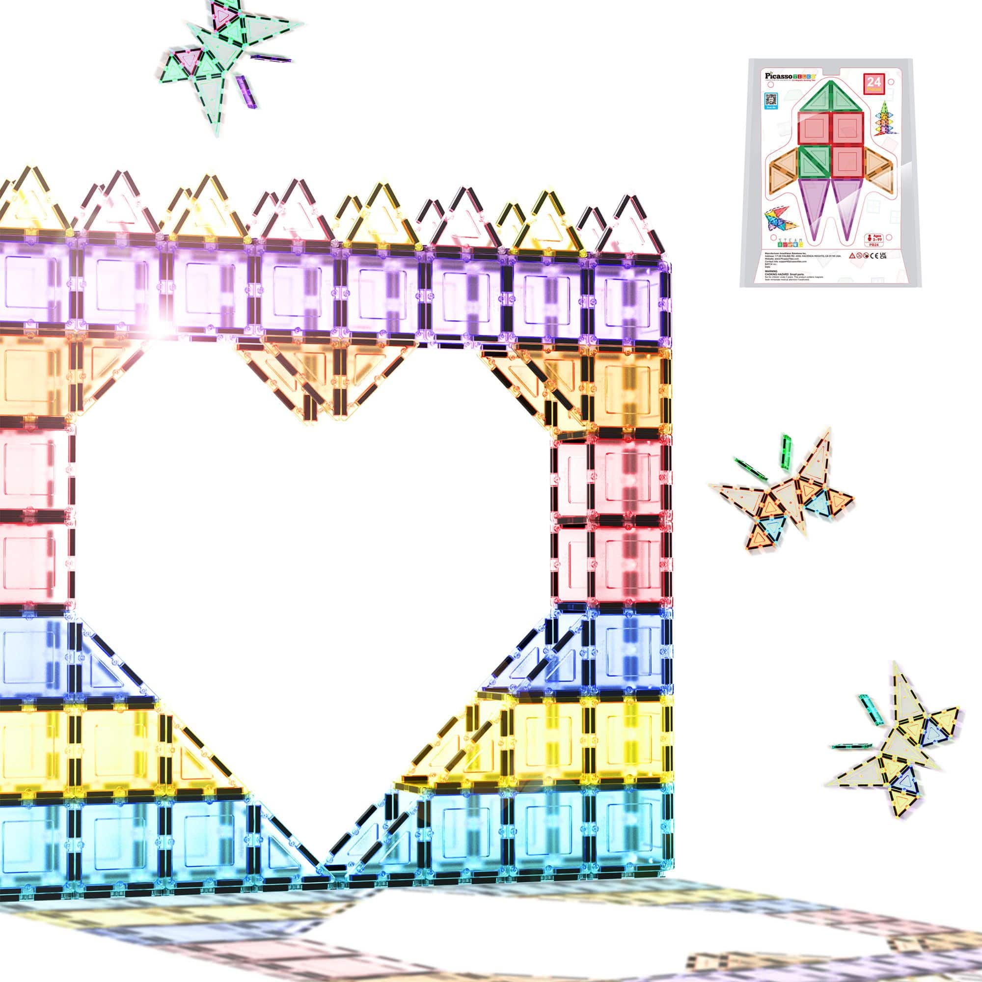 PicassoTiles - 24 PC Magnetic Tiles, Magnetic Building Blocks for Kids, Magnet for Kids 3+