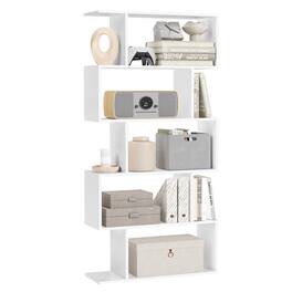Songmics Home - Wooden Bookcase, 5-Tier Display Shelf and Room Divider, Freestanding Decorative Storage Shelving Bookshelf - White