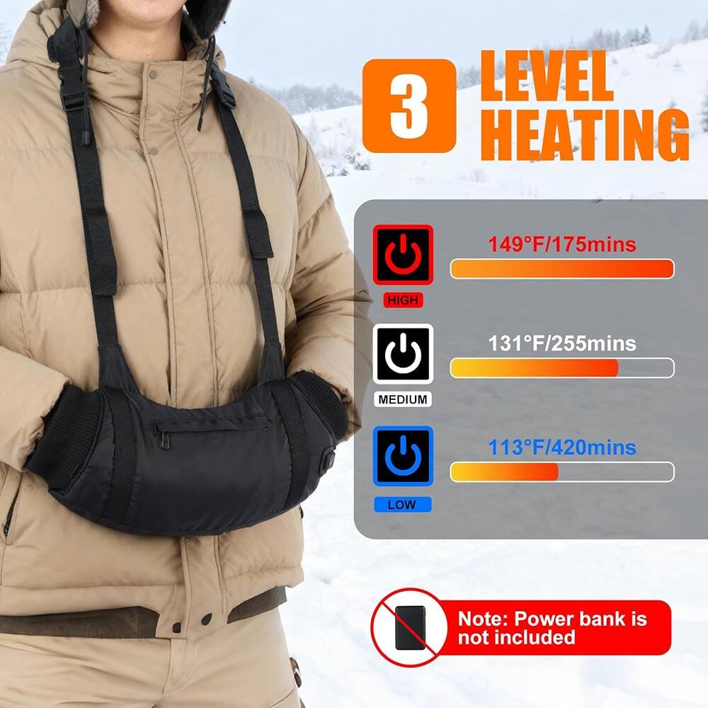 LEVEL 3 HEATING

- HIGH: 149°F / 175 mins
- MEDIUM: 131°F / 255 mins
- LOW: 113°F / 420 mins

Note: Power bank is not included