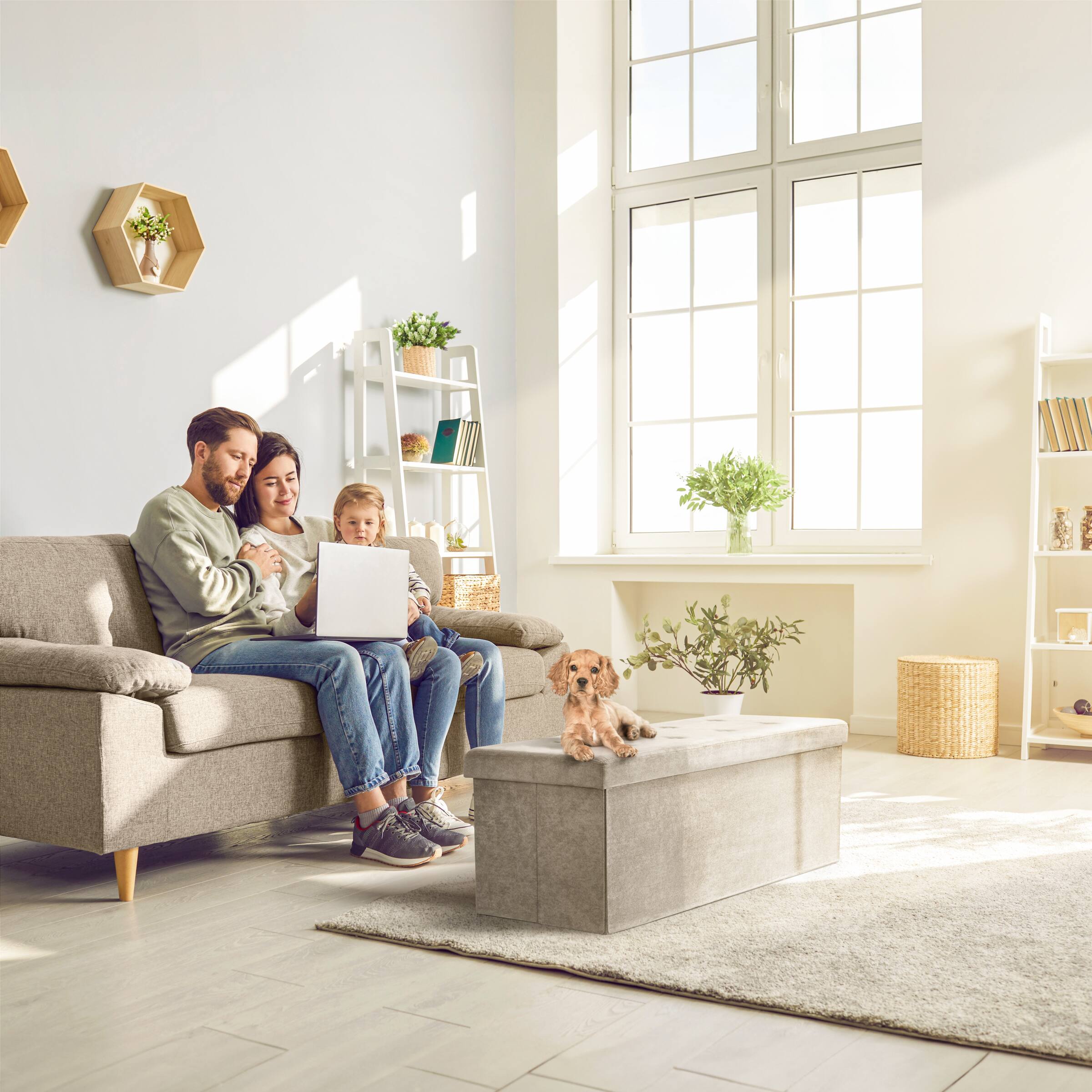 Alt View 3. Sorbus - Sorbus 43 Inch Ottoman with Storage Bench, Folding Bed Bench 80L Storage Ottoman Chest with Cover, Toy Shoes Linen - Beige.