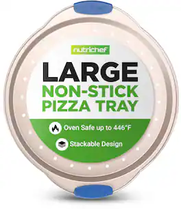 NutriChef - 13-Inch Nonstick Pizza Tray, Round Steel Non-stick Pan with Perforated Holes, Champagne Gold