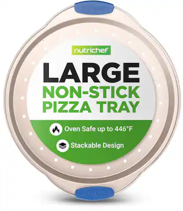 nutrichef LARGE NON-STICK PIZZA TRAY Oven Safe up to 446°F Stackable Design