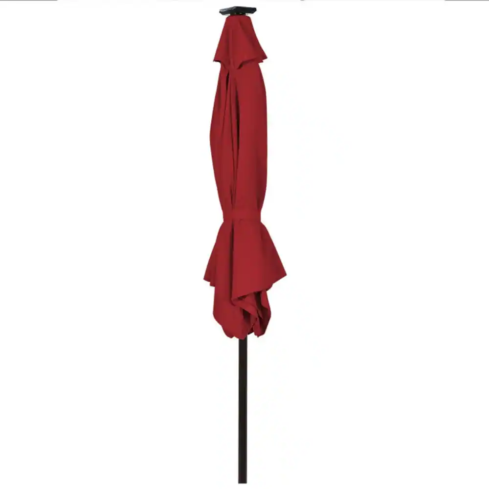 Alt View 2. Kadyn - 9 Feet Solar LED Lighted Patio Market Umbrella Tilt Adjustment Crank Lift-Dark Red, Patio Offset Umbrella.