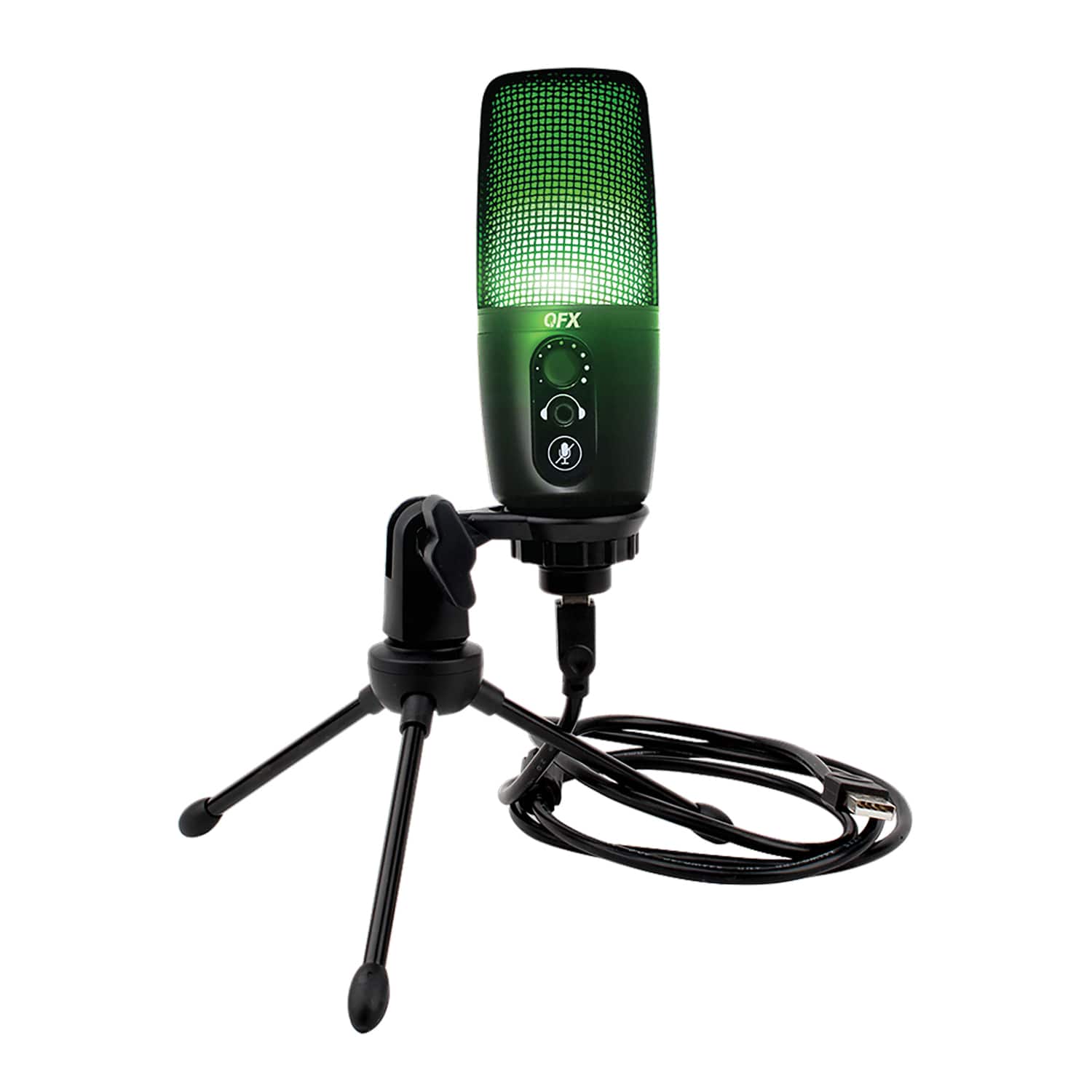 QFX - M-192 M-192 Ultra-high-resolution Usb Microphone With Rgb Studio Lights And Desk Tripod Stand - Black