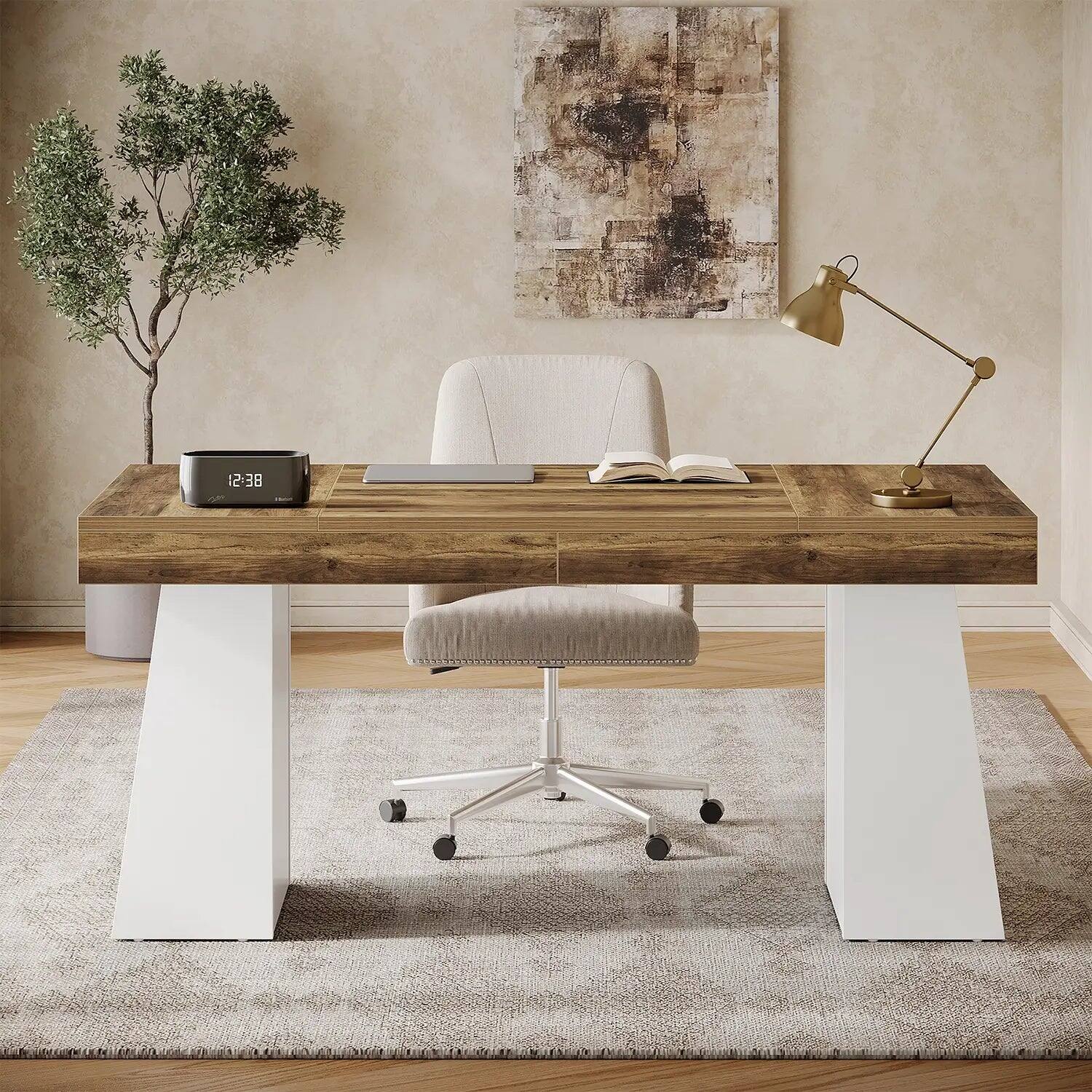 Alt View 3. Tribesigns - Office Executive Desk, For Computer Work and Writing in Home Offices and Everyday Organization - Light Brown.