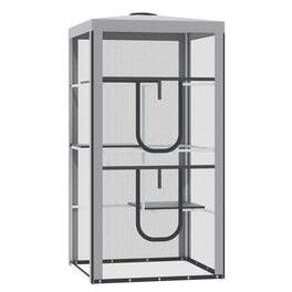 Pawhut - 79"H Cat House Kitten Enclosure Mesh Playpen Steel Frame with 3 Platforms, 2 Doors, 4 Sandbags for Stability