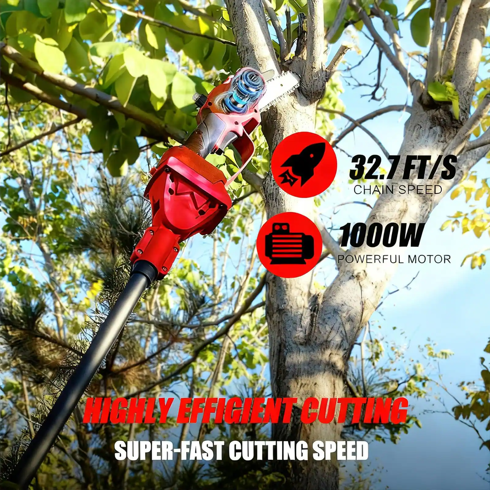 32.7 FT/S CHAIN SPEED  
1000W POWERFUL MOTOR  
HIGHLY EFFICIENT CUTTING  
SUPER-FAST CUTTING SPEED