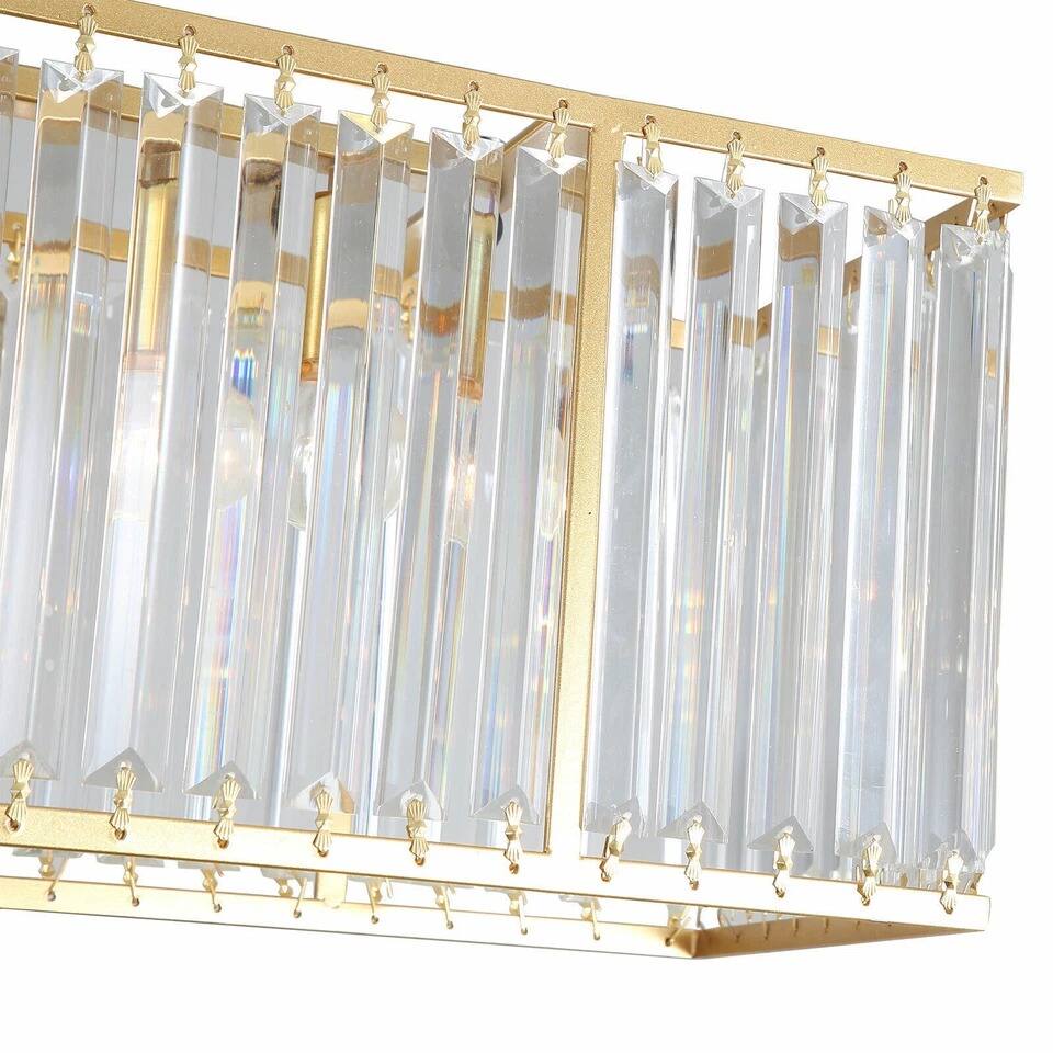 Alt View 2. Home Collection - Modern Gold Crystal Rectangular Chandelier LED Ceiling Pendant Light Fixture.