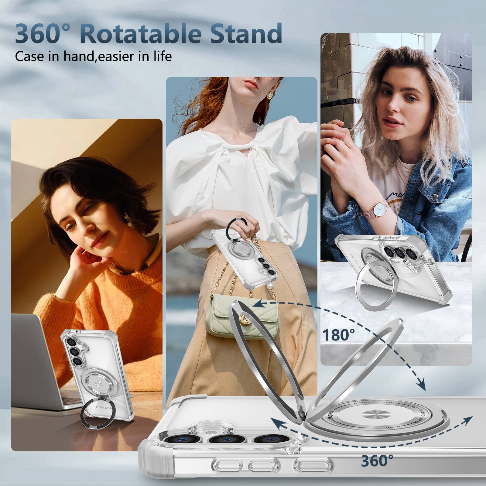360° Rotatable Stand  
Case in hand, easier in life
