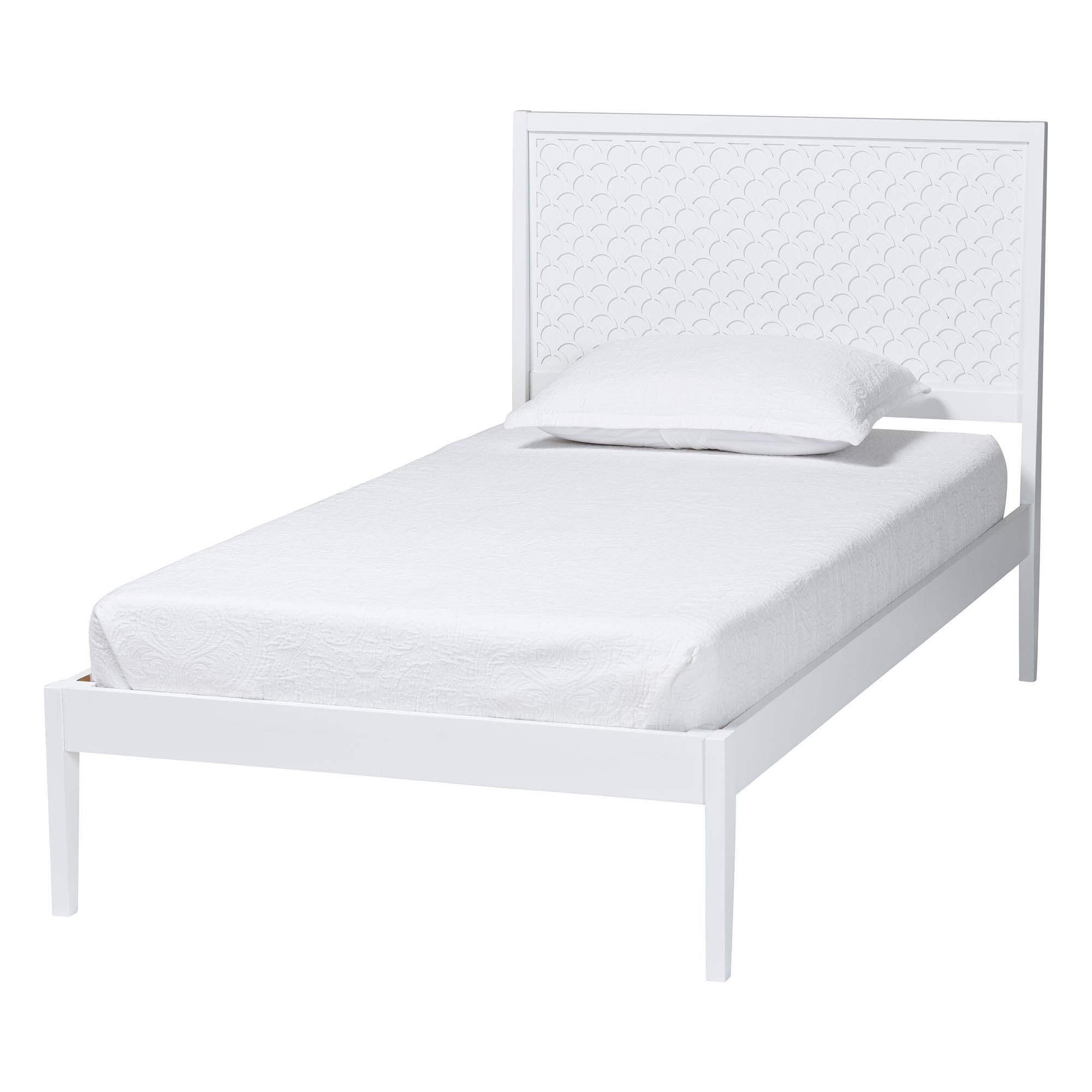 Left. Baxton Studio - Lara Twin 4-Piece Bedroom Set - Modern Wood Bed Frame with Matching Nightstands and Dresser - White.