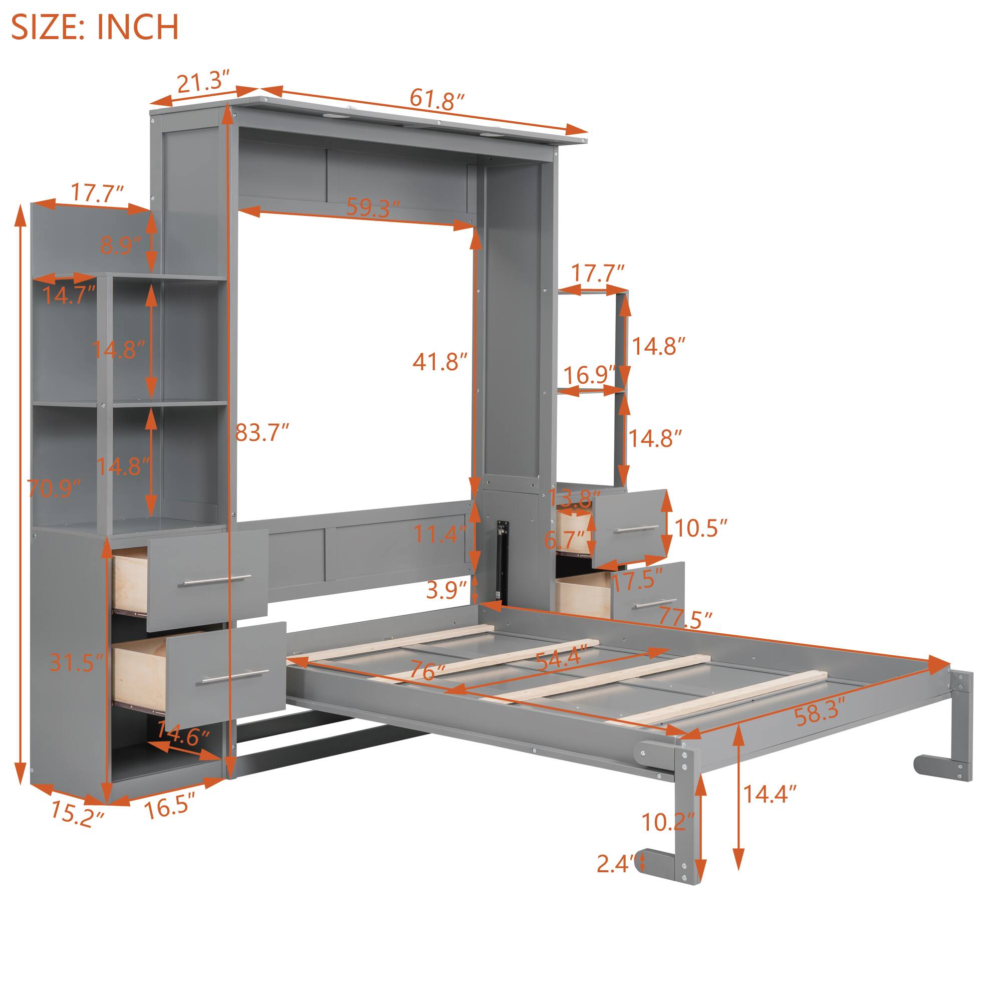 SIZE: INCH

- 21.3"
- 61.8"
- 17.7"
- 8.9"
- 14.7"
- 59.3"
- 17.7"
- 14.8"
- 41.8"
- 14.8"
- 16.9"
- 83.7"
- 14.8"
- 70.9"
- 31.5"
- 14.6"
- 11.4"
- 3.9"
- 76"
- 14.8"
- 3.8"
- 10.5"
- 6.7"
- 17.5"
- 77.5"
- 54.4"
- 58.3"
- 15.2"
- 16.5"
- 10.2"
- 2.4'
- 14.4"