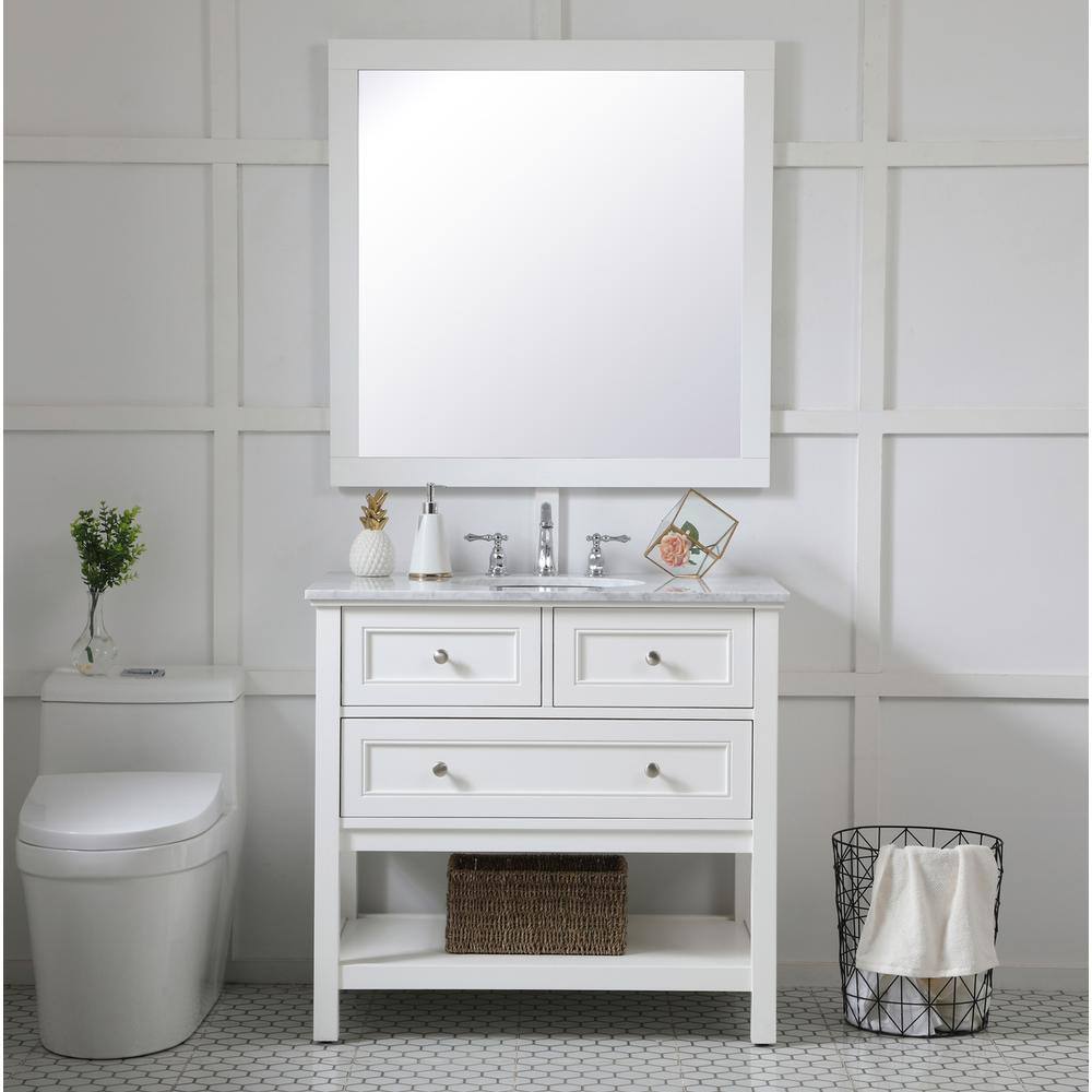 Alt View 3. Elegant Decor - Aqua square vanity mirror 36 inch in White - White.