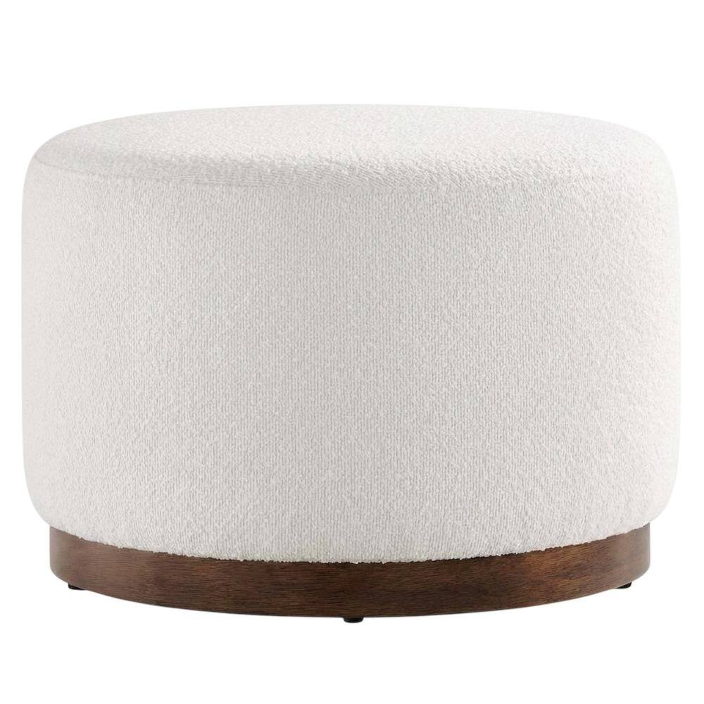 Back. Outdoor Escape - Round Boucle Upholstered Ottoman For Outdoor Lounge And Seating - Brown.