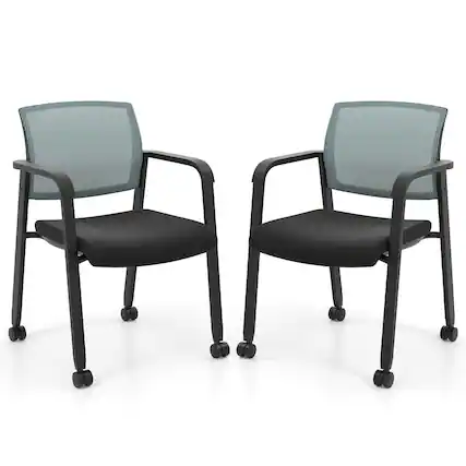 Front. Costway - Costway Conference Chairs Set of 2 Stackable Office Guest Mesh Chair Waiting Room Wheels - Gray.