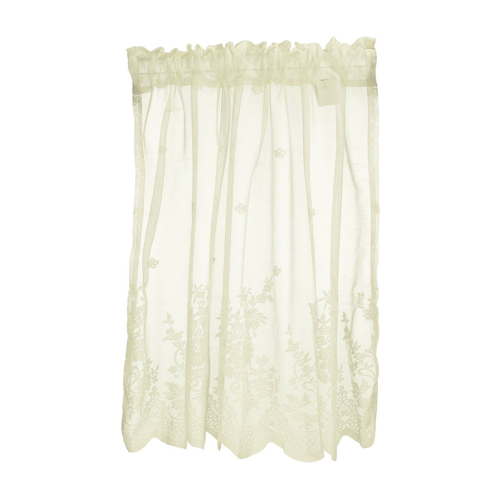 Front. Unique Bargains - Window Valance Curtains, 29x24 Inch, Lace Floral Embroidery, Light Filtering Sheer for Bedroom Bathroom Living Room - Beige.