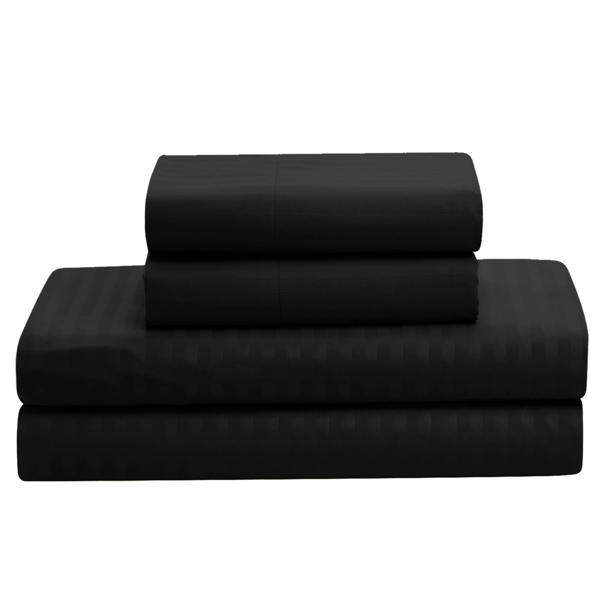 Back. Sweet Home Collection - 8 Piece Embossed Dobby Stripe Bed in a Bag All Season Complete Set with Sheets - Queen - Black.