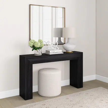 Front. Plank+Beam - Grande Console Table (56in / 1420mm), Black Wirebrush - Black Wirebrush.