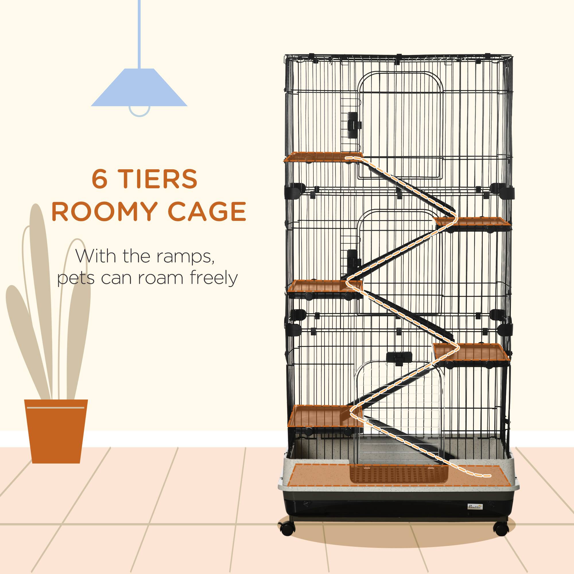 6 Tiers Roomy Cage  
With the ramps, pets can roam freely