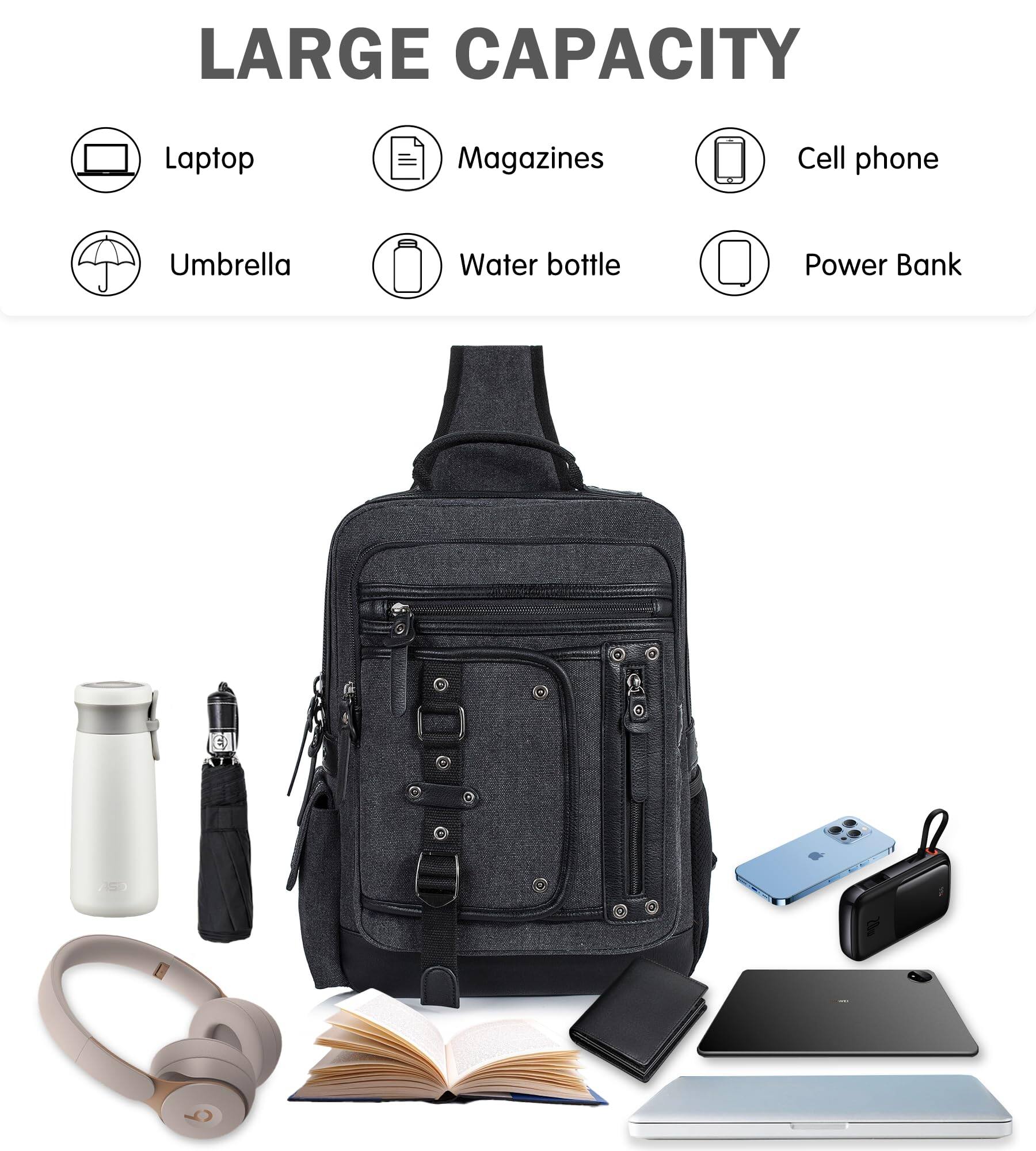 LARGE CAPACITY

- Laptop
- Magazines
- Cell phone
- Umbrella
- Water bottle
- Power Bank